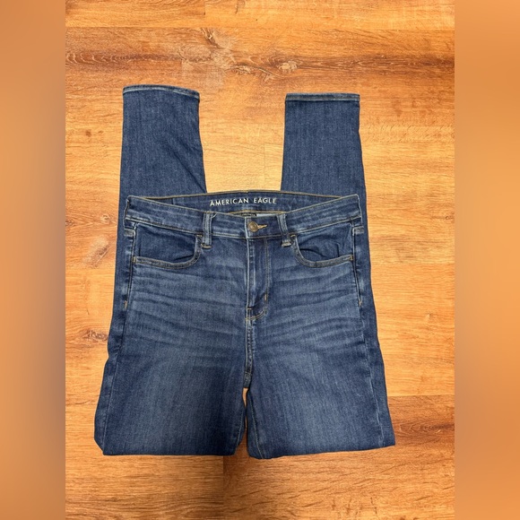 American Eagle Hi Rise Jeggings Dark Blue Wash Jeans Womans 8 Long - Picture 5 of 6